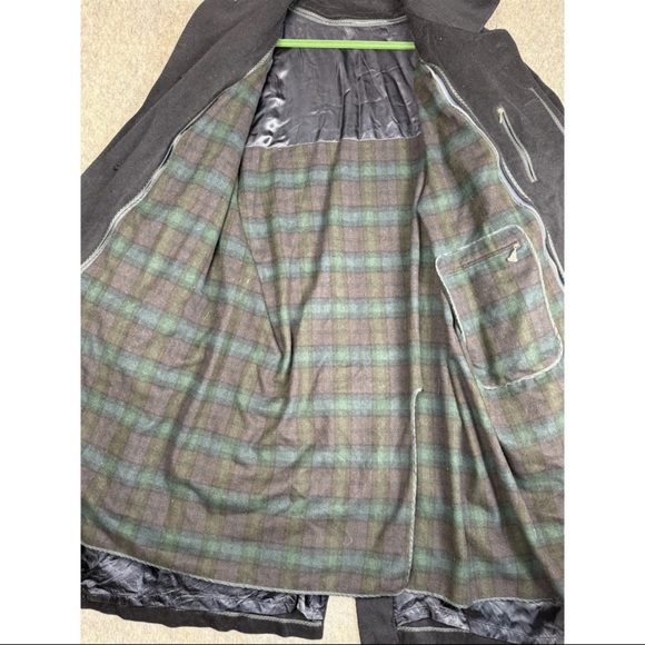 Vintage Steinbock Trench Coat Men Size 64 Black Wool Long Sleeve Vented Collared - Picture 7 of 10